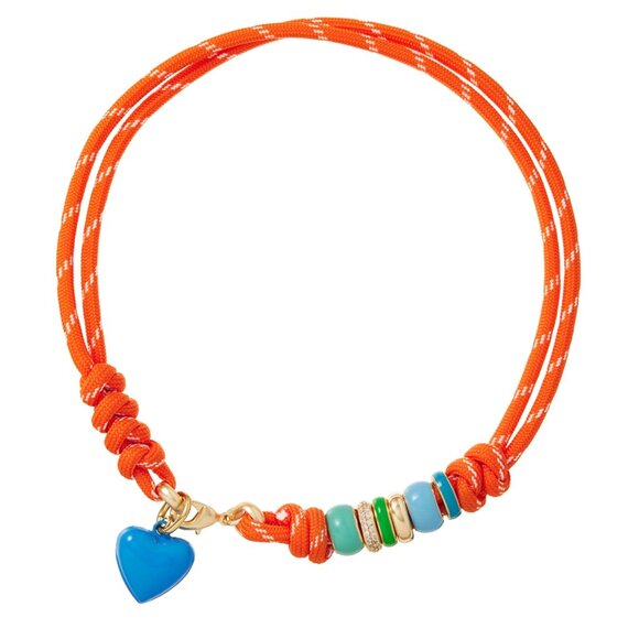 Roxanne Assoulin The Super Size Happy Cord Necklace Orange Necklace/Blue Heart - Picture 3 of 5